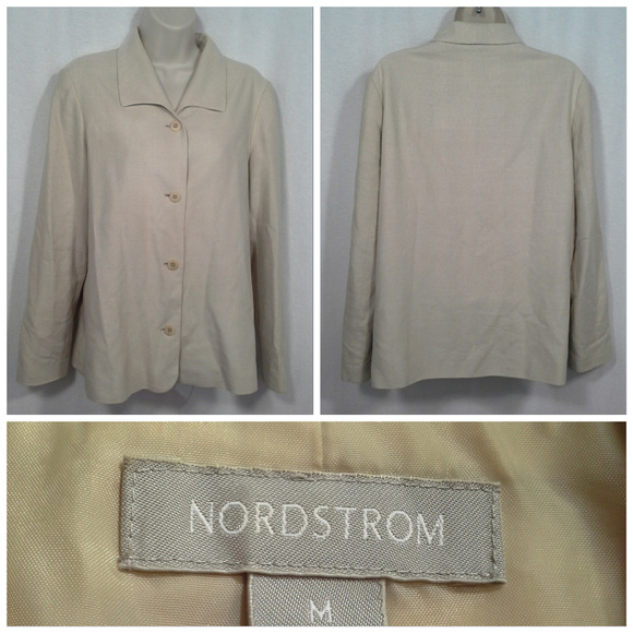 Nordstrom Jackets & Blazers - Nordstrom jacket blazer Sz M Silk Beige Off-white Lined 3-button